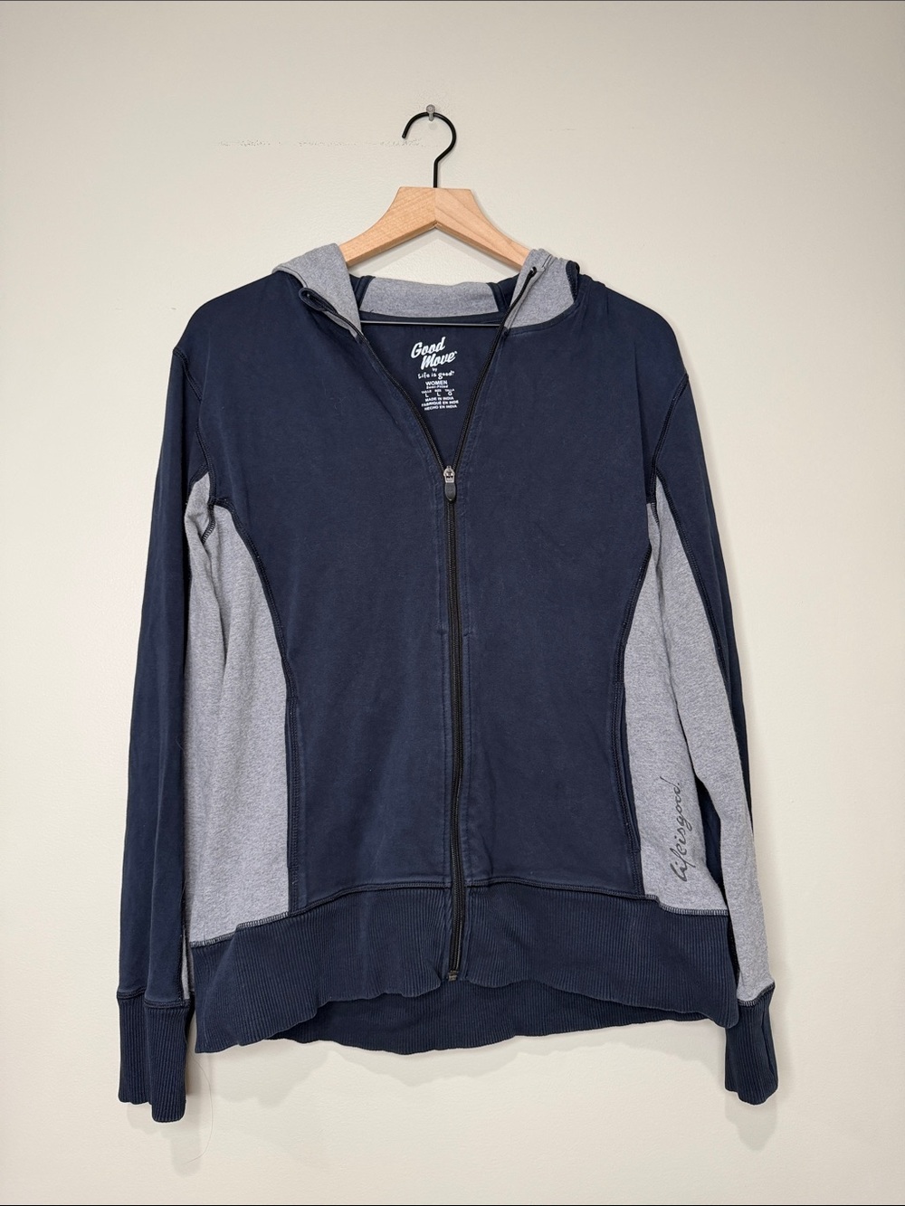 Good Move by Life is Good Navy & Grey Zip-Up Semi Fitted Hoodie Large